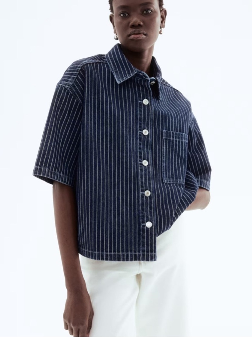 H&M Oversized Stripe Denim Shirt